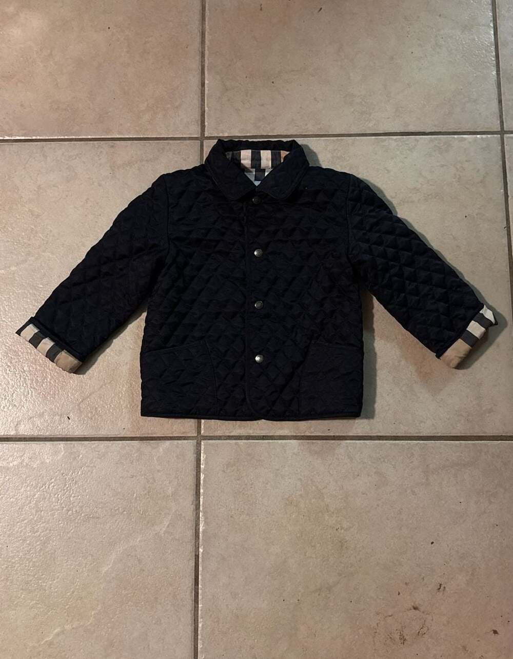 Burberry Kids Black Diamond Quilted Jacket with Nova Check Lining